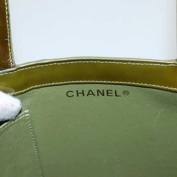 CHANEL Hand Bag Enamel Khaki CC Auth - Picture 11 of 15